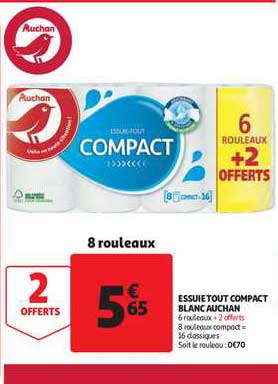 essuie tout compact blanc auchan