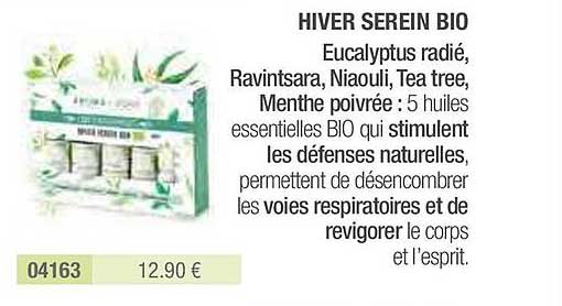 hiver serein bio eucalyptus radié ravintsara niaouli tea tree menthe poivrée