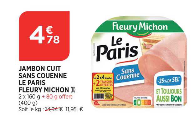jambon cuit sans couenne le paris fleury michon