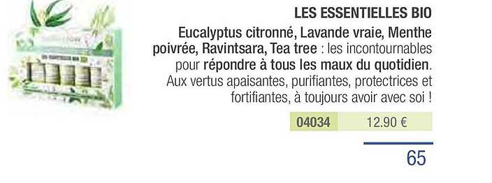 les essentielles bio eucalyptus citronné lavande vraie menthe poivrée ravintsara tea tree