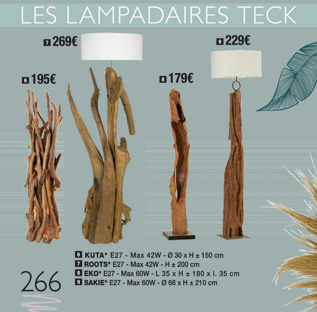 les lampadaires teck kuta, roots, eko, sakie