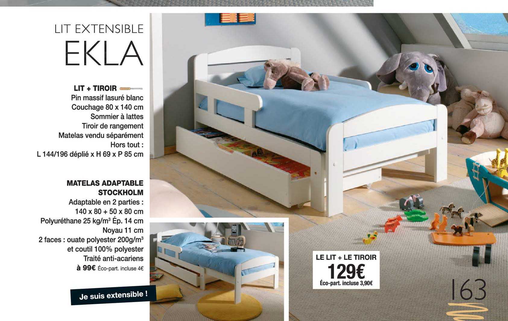 lit + tiroir matelas adaptable stockholm