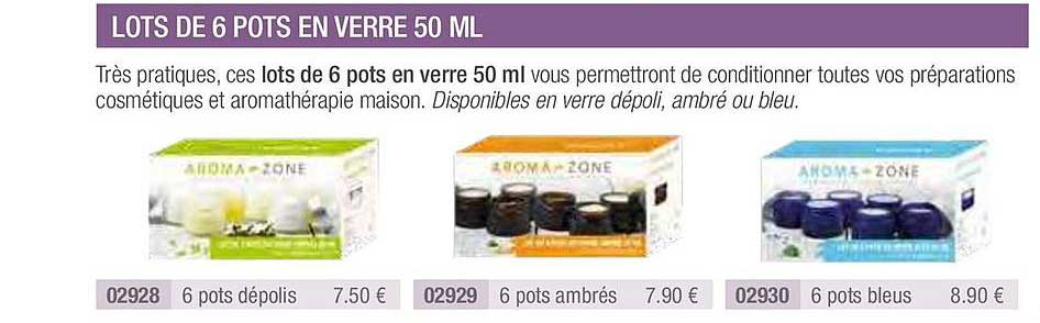 lots de 6 pots en verre 50 ml