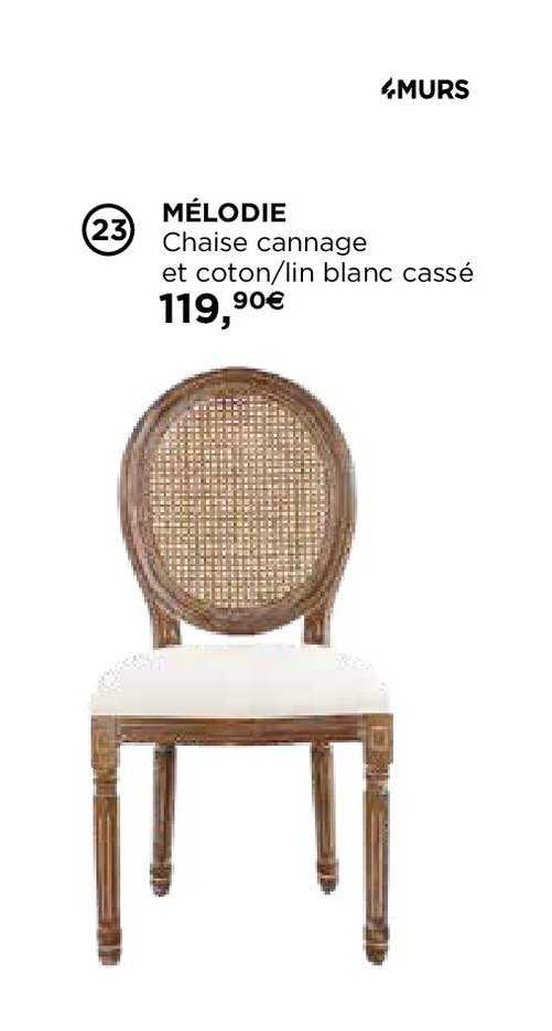 mélodie chaise cannage et coton lin blanc cassé