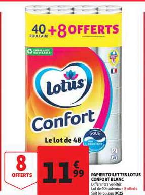 Papier Toilettes Lotus Confort Blanc