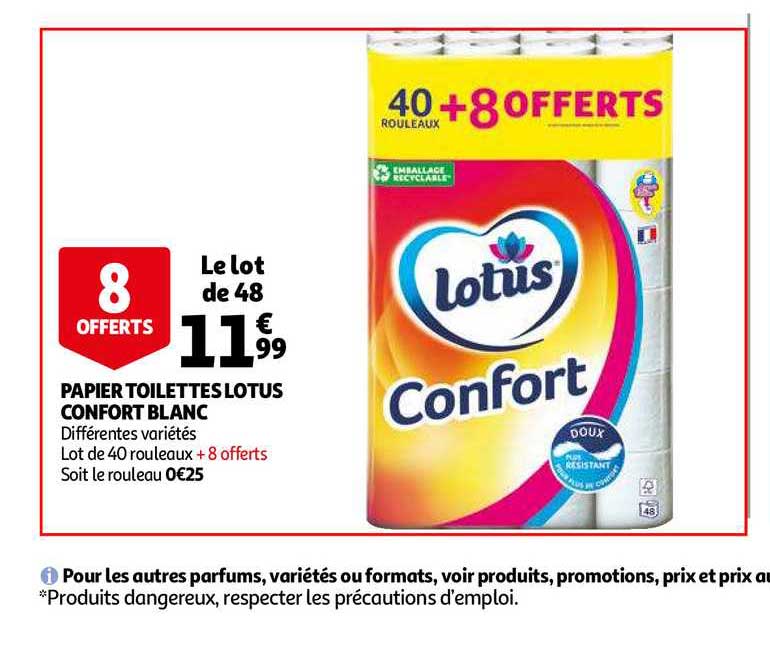 Papier Toilettes Lotus Confort Blanc