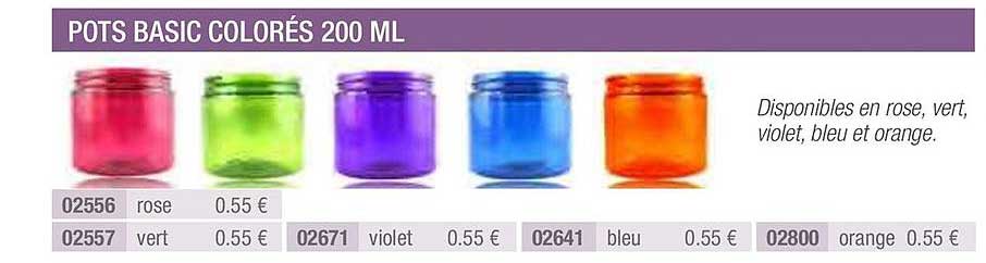 pots basic colorés 200 ml