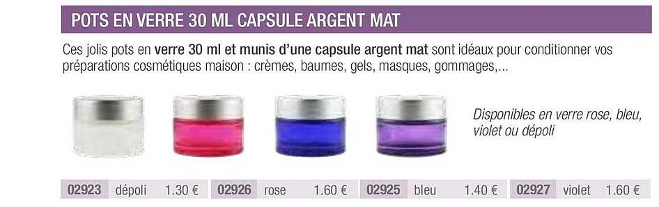 pots en verre 30 ml capsule argent mat