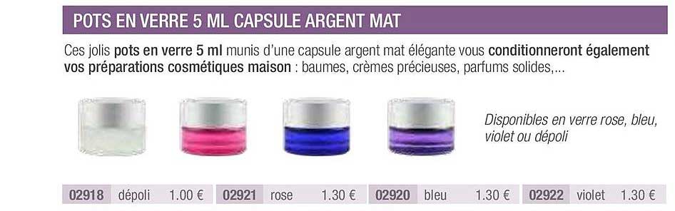 pots en verre 5 ml capsule argent mat