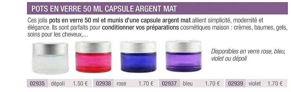 pots en verre 50 ml capsule argent mat