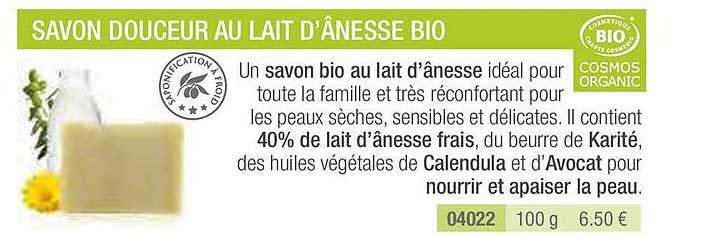 savon douceur au lait d'ânesse bio