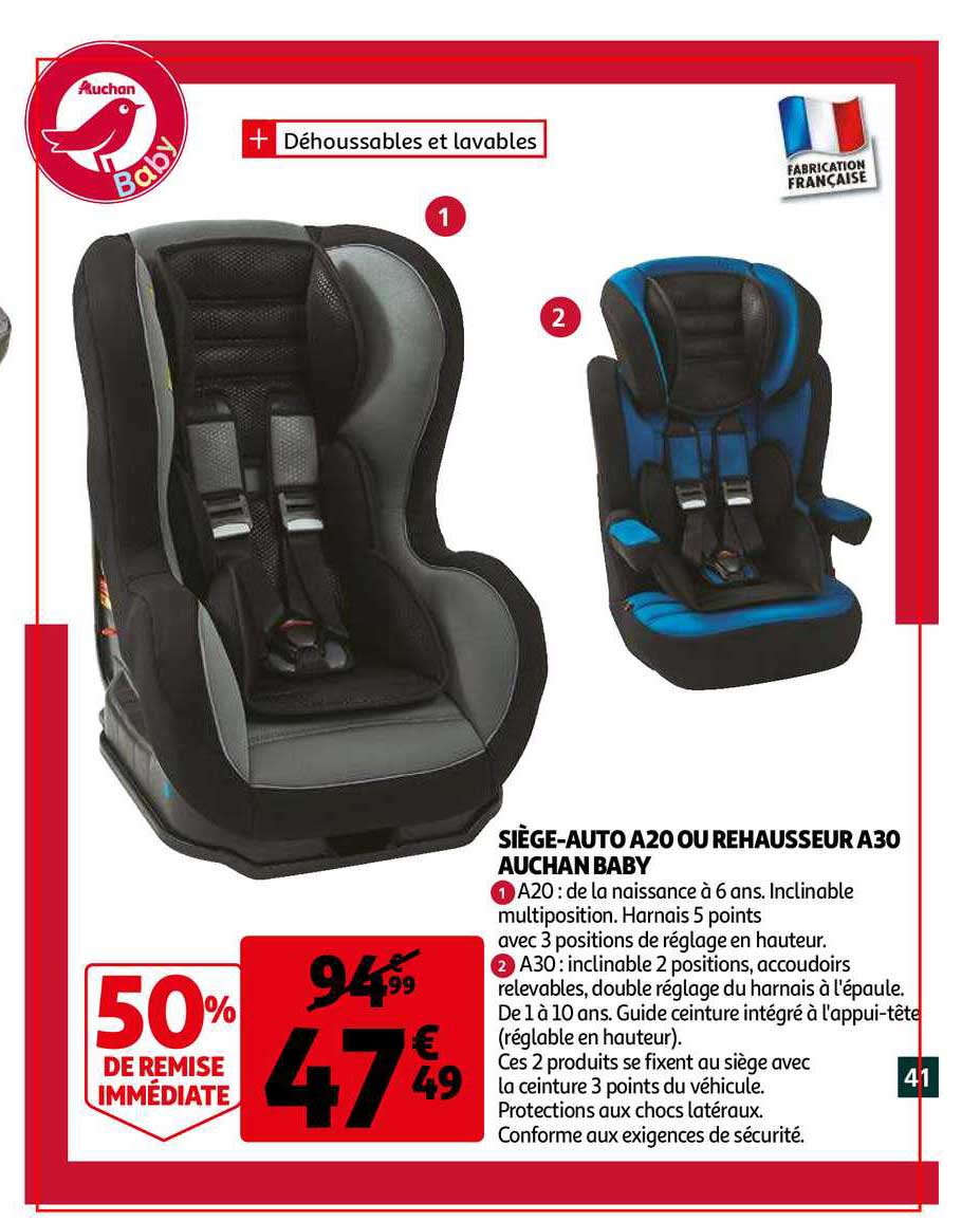 siège auto a20 ou rehausseur a30 auchan baby 50% de remise immédiate