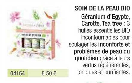 soin de la peau bio géranium d'egypte carotte tea tree