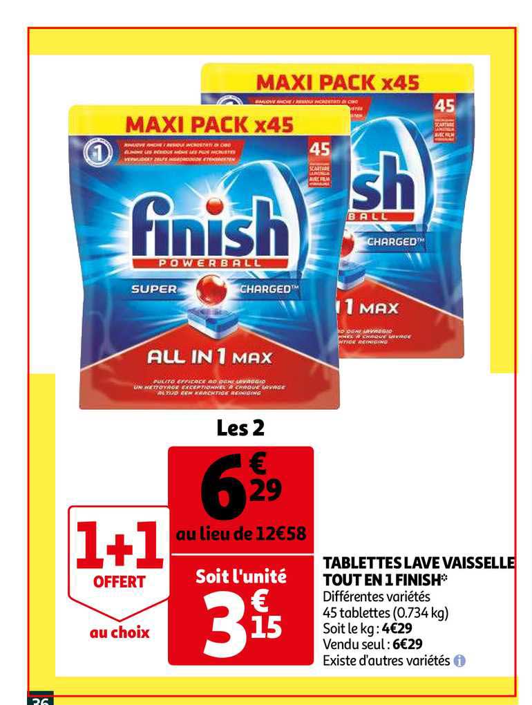 tablettes lave vaisselle tout en 1 finish 1+1 offert au choix