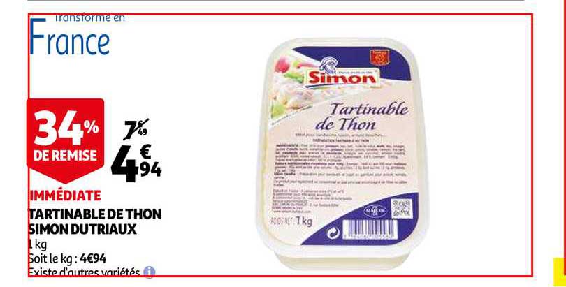 tartinable de thon simon dutriaux 34% de remise immédiate
