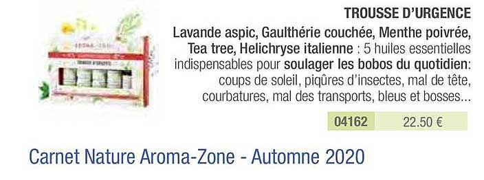 trousse d'urgence lavande aspic gaulthérie couchée menthe poivrée tea tree helichryse italienne