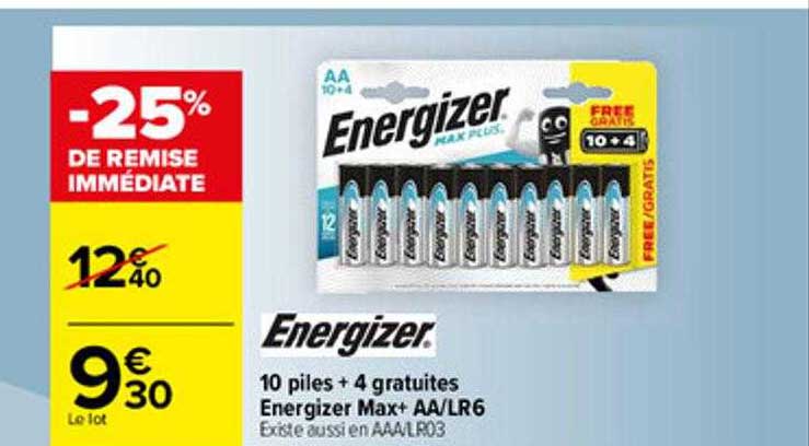 10 piles + 4 gratuites energizer max+ aa-lr6 energizer