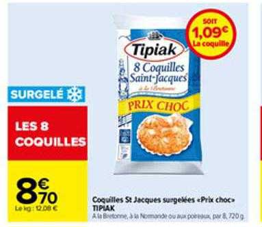 coquilles st jacques surgelées «prix choc» tipiak