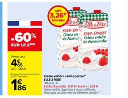 crème entière semi-épaisse elle & vire