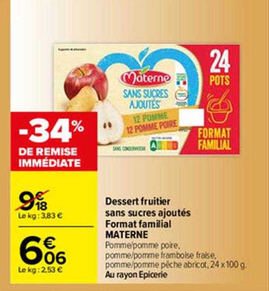 dessert fruitier sans sucres ajoutés format familial materne
