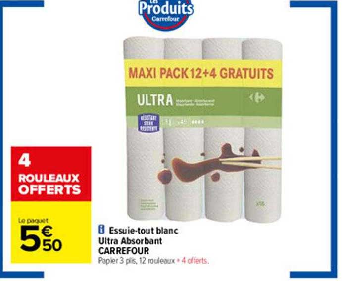 essuie-tout blanc ultra absorbant carrefour