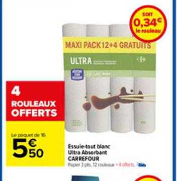 essuie-tout blanc ultra absorbant carrefour