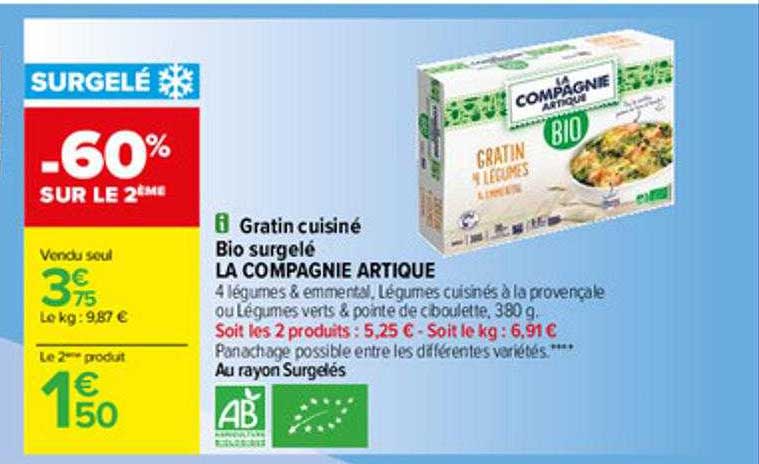 gratin cuisiné bio surgelé la compagnie artique
