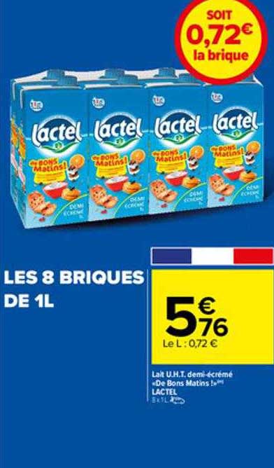 lait u.h.t. demi-écrémé «de bons matins!» lactel