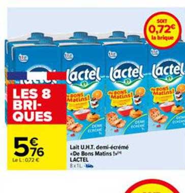lait u.h.t. demi-écrémé «de bons matins» lactel