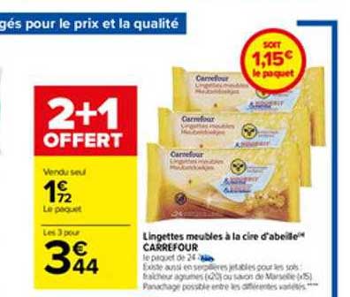 lingettes meubles à la cire d'abeille carrefour