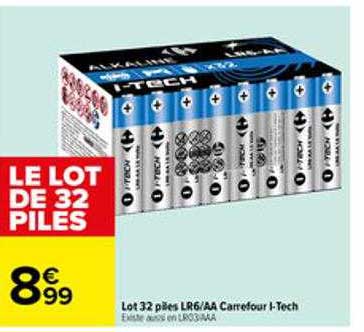 lot 32 piles lr6-aa carrefour i-tech
