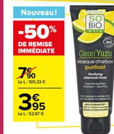 masque charbon purifiant clean'Yuzu so'bio étic