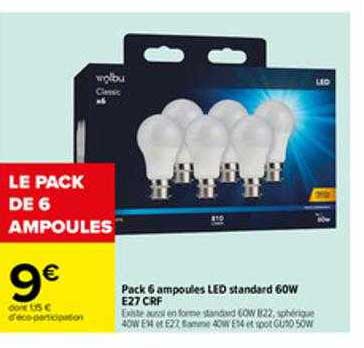 pack 6 ampoules led standard 60w e27 crf