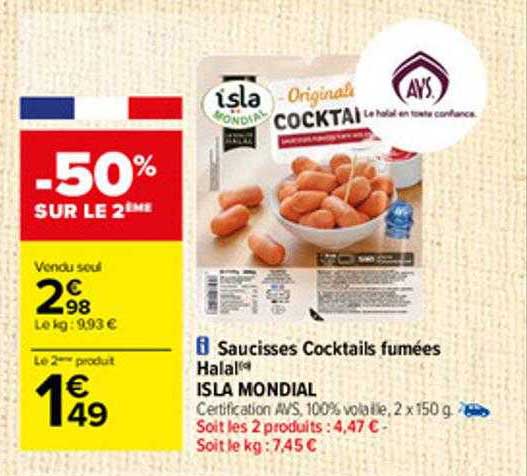 Saucisses Cocktails Fumées Halal Isla Mondial