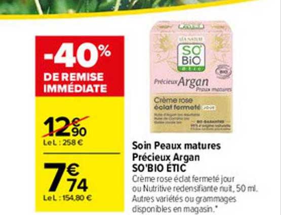 Soin Peau Matures Précieux Argan So'bio étic