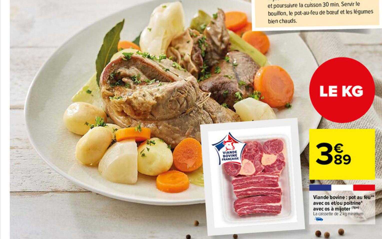 viande bovine : pot au feu avec os et-ou poitrine avec os à mijoter