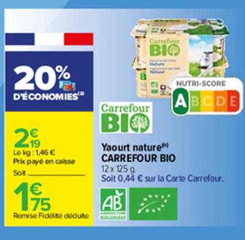 Yaourt Nature Carrefour Bio