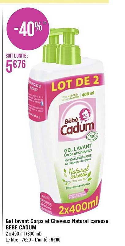 Gel Lavant Corps Et Cheveux Natural Caresse Bébé Cadum