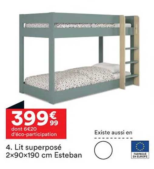 lit superposé 2 x 90 x 190 cm esteban