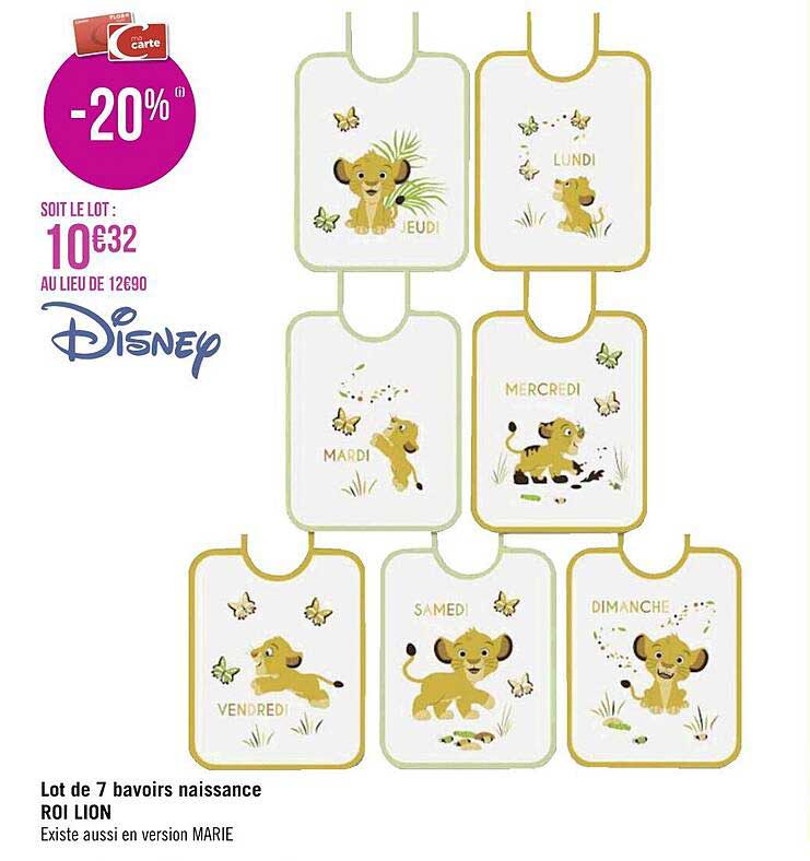 lot de 7 bavoirs naissance roi lion disney