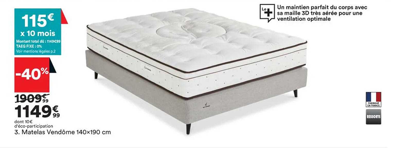 matelas vendôme 140 x 190 cm