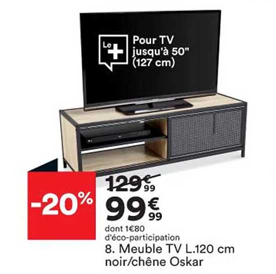 meuble tv l.120 cm noir-chêne oskar