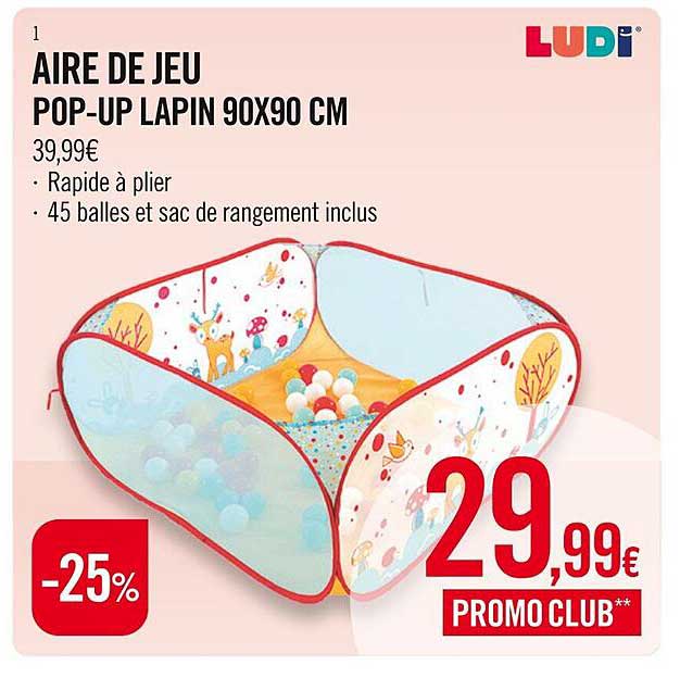 aire de jeu pop-up lapin 90 x 90 cm ludi