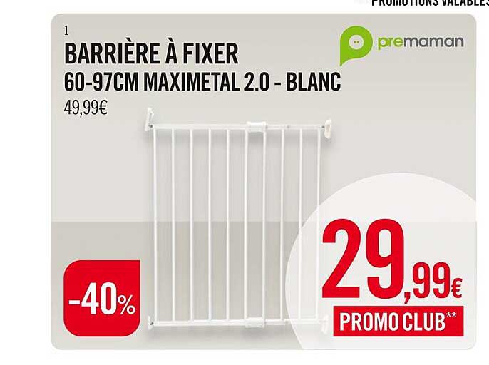 barrière à fixer 60-97 cm maximétal 2.0 - blanc premaman