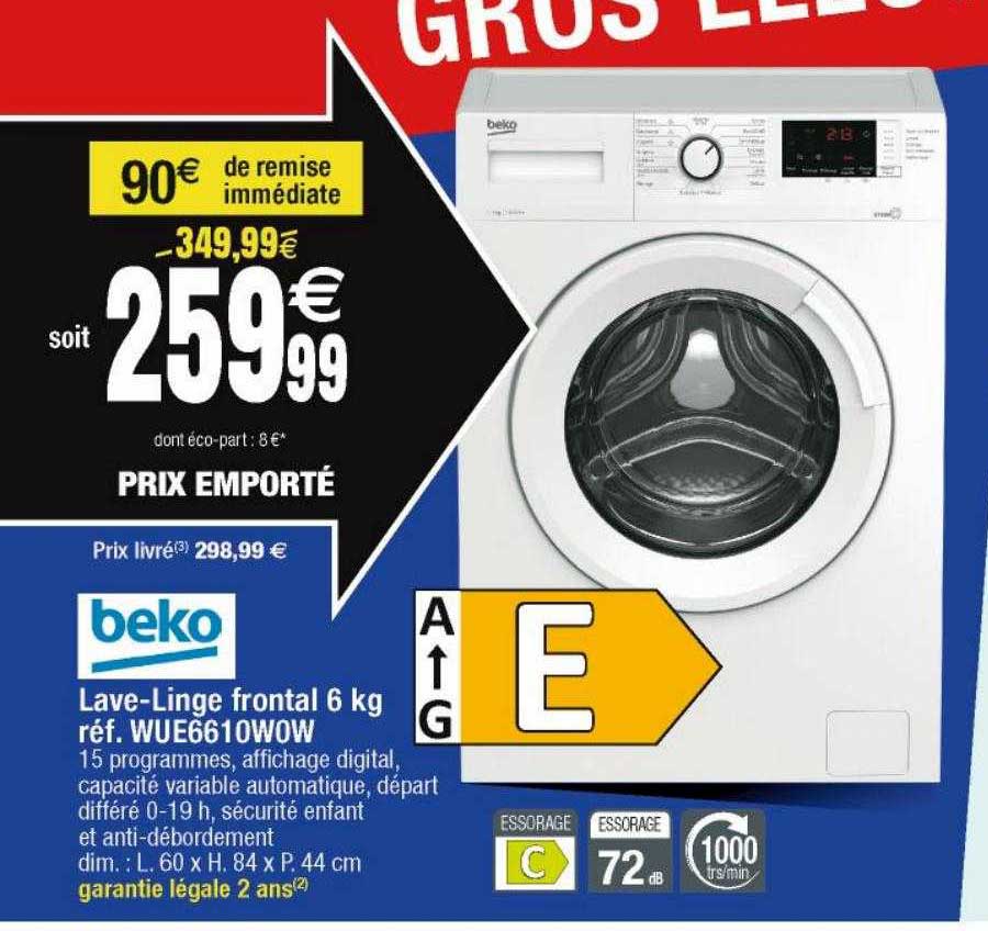 beko lave-linge frontal 6kg wue6610wow