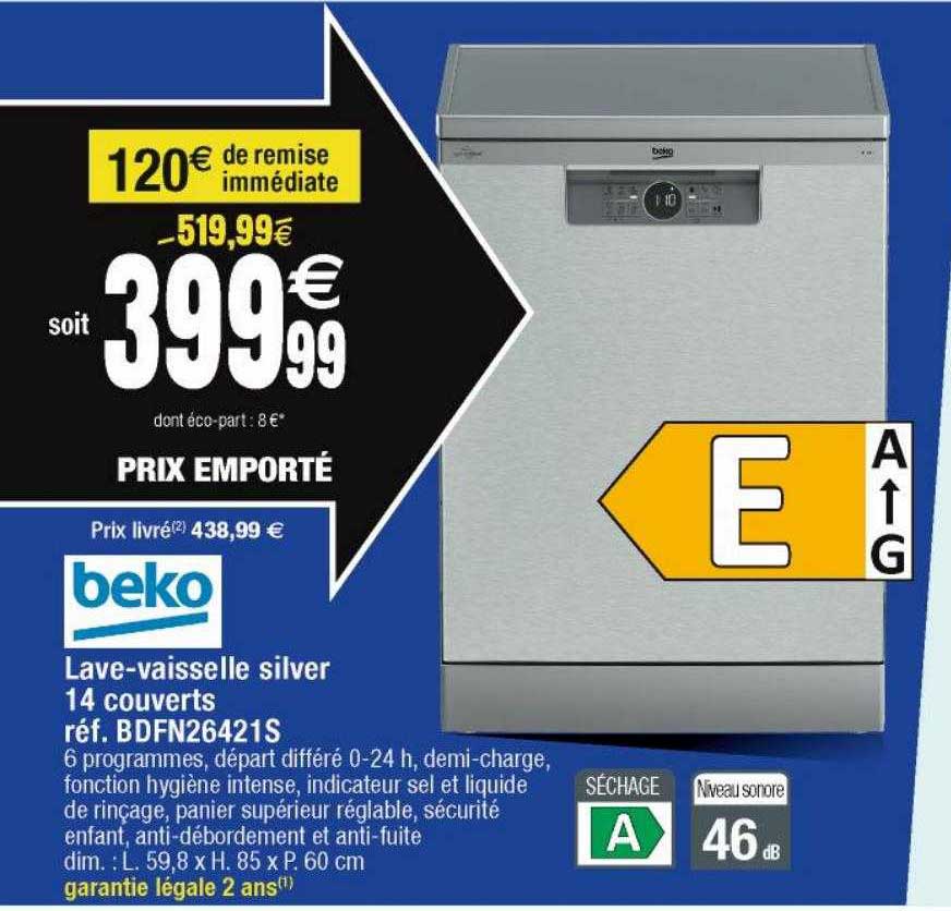 beko lave-vaisselle silver 14 couverts bdfn26421s