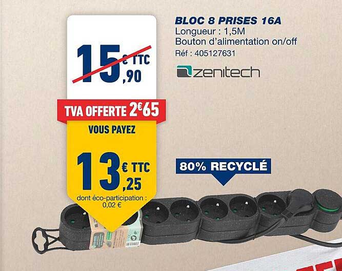 bloc 8 prises 16A zenitech