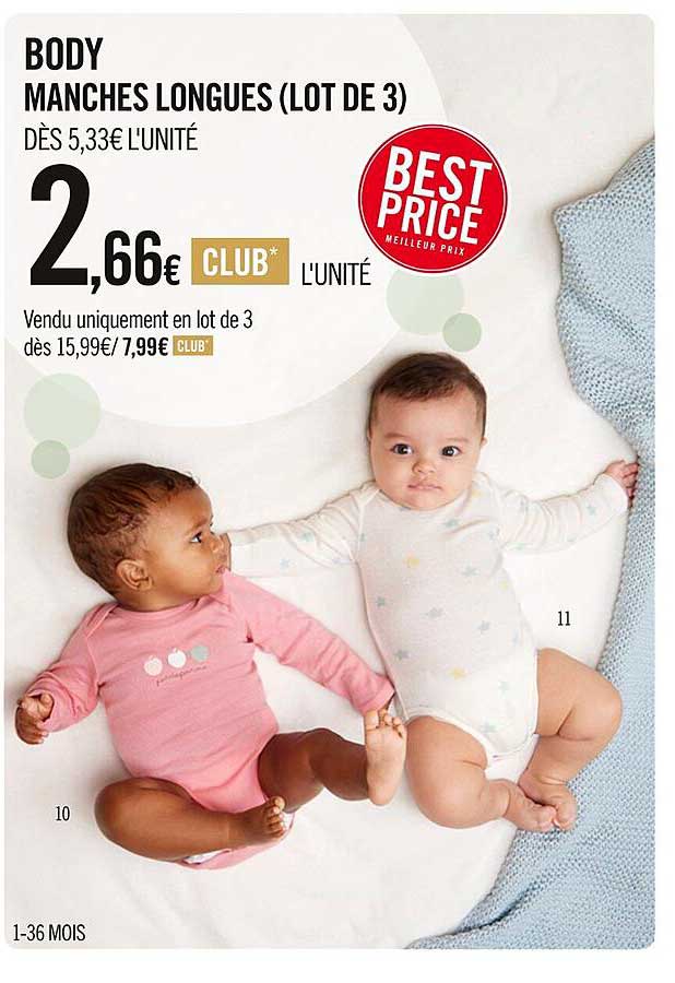 body manches longue (lot de 3)