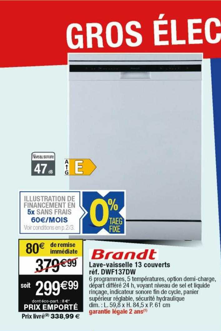 brandt lave-vaisselle 13 couverts dwf137dw