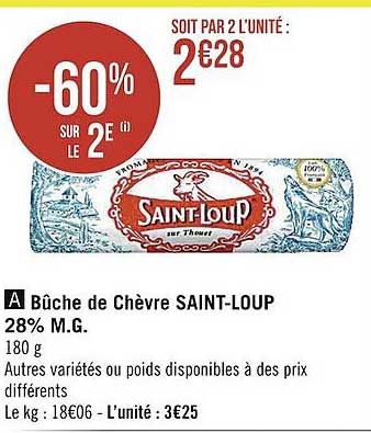 bûche de chèvre saint-loup 28% m.g.